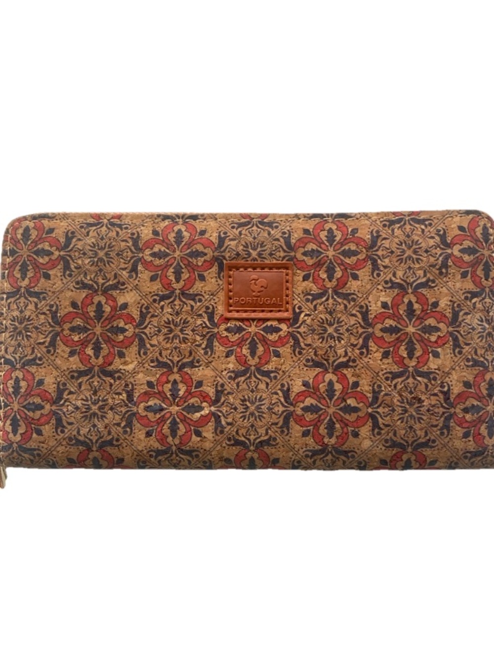 Portugal Corkcho Eco Friendly Cork Wallet | Boho Tile Print Zip Around